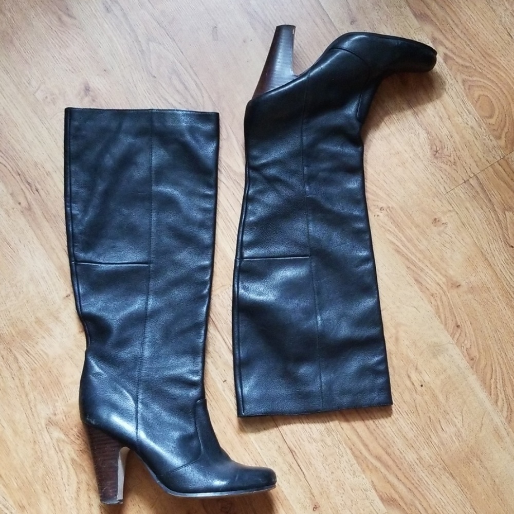 LEATHER Knee Boots - Black, Size 9